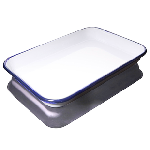 搪瓷方盘  带盖托盘 化工瓷盘 白色瓷铁盆 搪瓷量杯 实验室用金属消毒托盘化工瓷盘塘瓷盘20*30*40*50cm