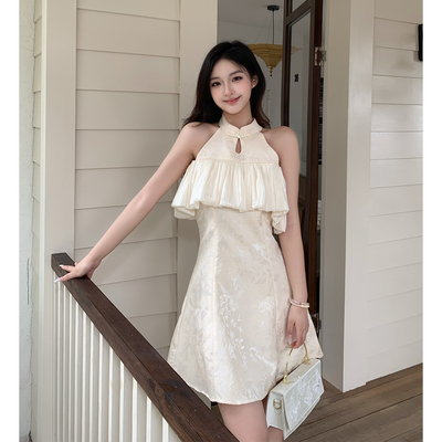 法式露肩订婚旗袍礼服女夏