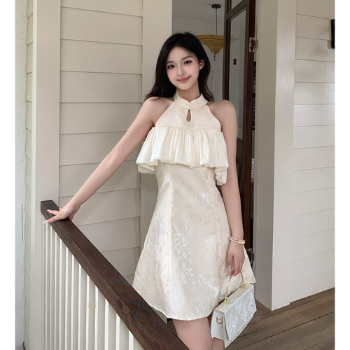 法式露肩订婚旗袍礼服女夏