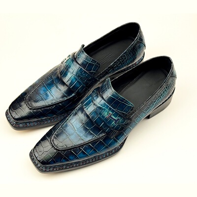 尼罗鳄鱼皮鞋挪威缝男鞋擦色固特异琴底商务正装休闲一脚蹬皮鞋男