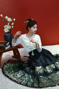 D5000德道【有凤来仪】新中式提花织金半身裙春夏铜绿汉服马面裙