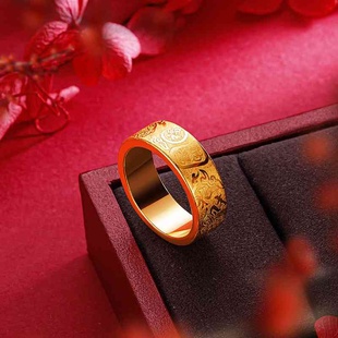 新款工品质 国潮久不掉色正品越南沙金吉言闭口素圈手镯戒指礼物