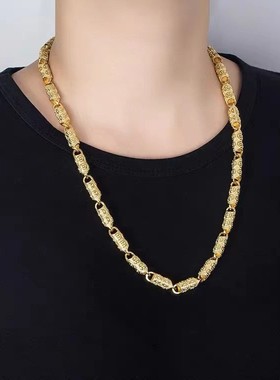 泰国金霸气越南沙金铜钱币时尚款金钱圆柱实心镀金项链男