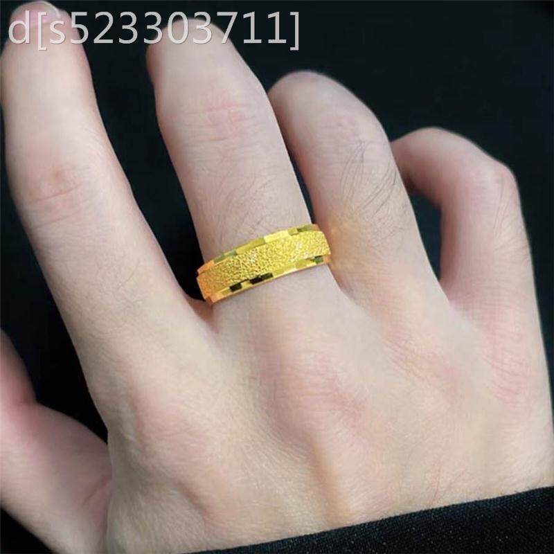 仿真黄金满天星磨砂戒指男女款指环不掉色沙金素圈情侣对戒直播款