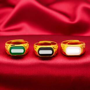 时尚 越南沙金首饰 情侣对戒 黑色宝石戒指 配饰 黄铜镀金饰品