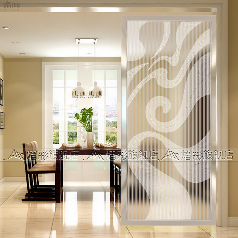 现代艺术玻璃简约透光玄关屏风隔断墙过k道欧式客厅钢化门磨砂条