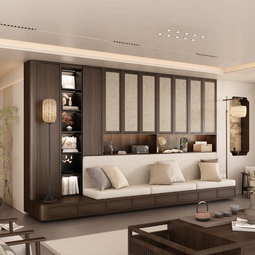 宋氏美学客厅书柜墙卡座