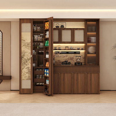 宋氏美学家用酒柜餐边柜一体靠墙中古藤编客厅茶水柜零食收纳柜