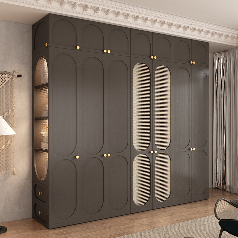 美式复古衣柜家用卧室加高加深藤编四五门实木大衣橱支持尺寸定制