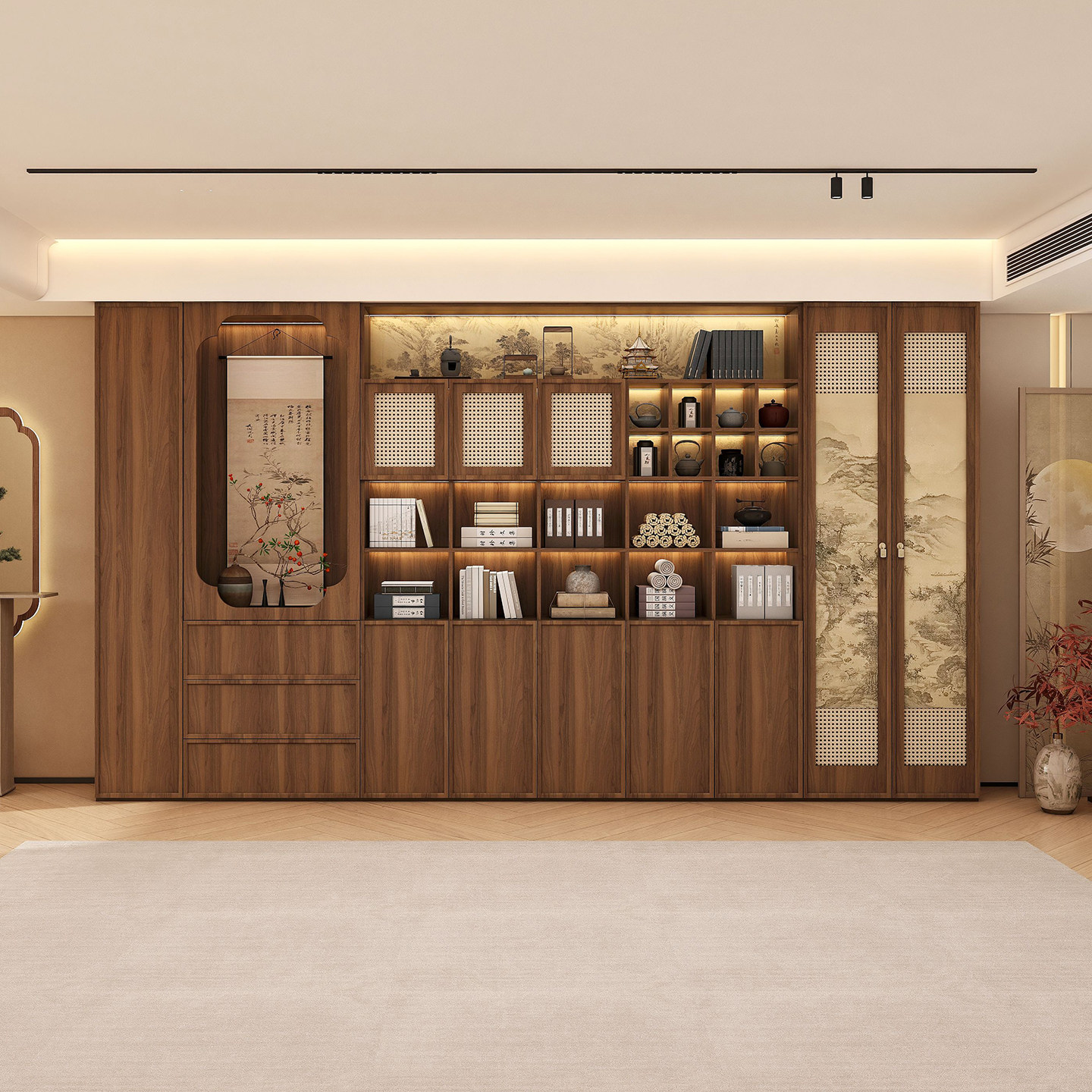 实木中古书柜一体到顶家用客厅书房满墙组合书橱柜定制茶室储物柜,住宅家具,组合书柜,淘宝优惠券,粉丝福利购,淘宝优惠卷
