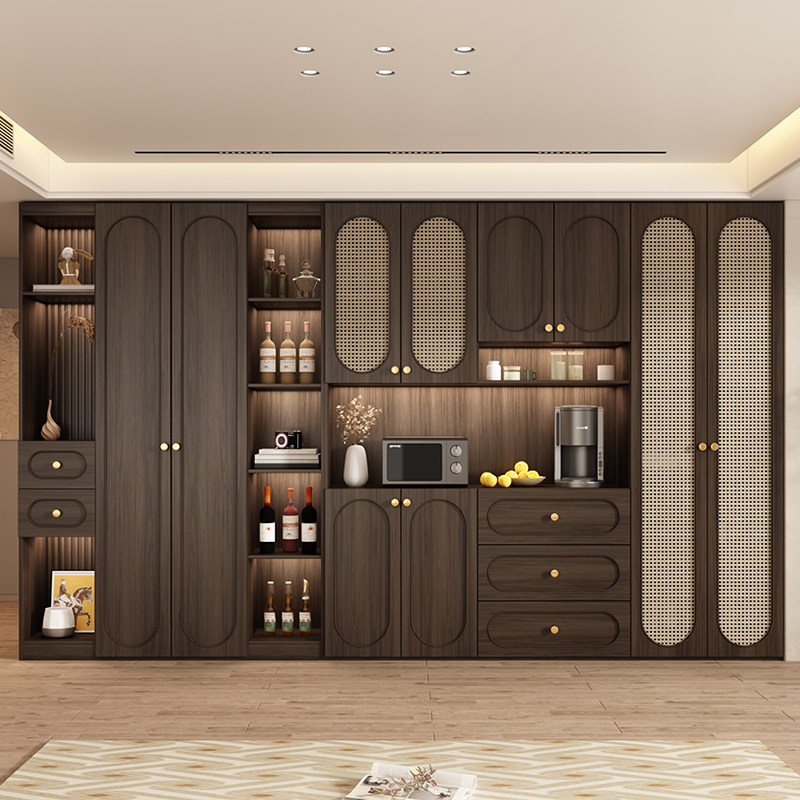 中古风实木酒柜餐边柜一体靠墙高柜客厅藤编门储物展示柜轻奢定制,住宅家具,酒柜,淘宝优惠券,粉丝福利购,淘宝优惠卷