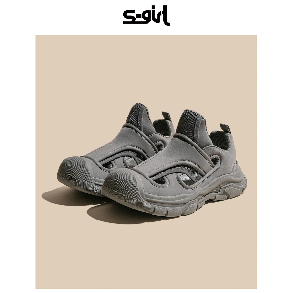 SGIRL TWTW夏季透气一脚蹬镂空老爹鞋女弹力布舒适增高休闲运动鞋