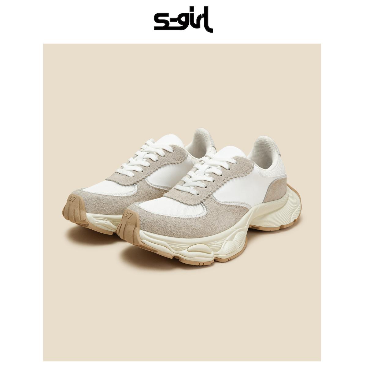 休闲透气真皮厚底拼接鞋