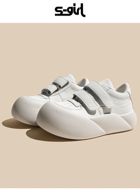 SGIRL TWTW魔术贴丑萌大头面包鞋女休闲百搭运动鞋厚底真皮小白鞋
