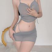 纯欲性感绑带挂脖露背抽绳小背心包臀裙夜店制服诱惑透视秘书套装