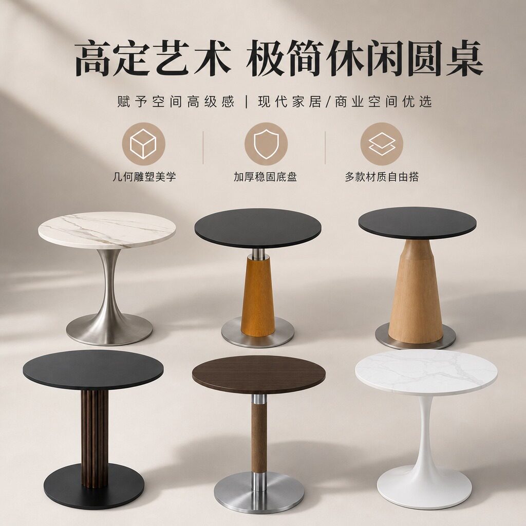 岩板小圆桌酒店接待桌家用桌椅阳台餐桌简约会客桌洽谈桌咨询谈判