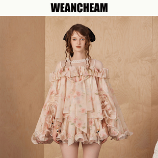 WEANCHEAM 未未姆浪漫温柔风多层花边上衣女春重工碎花飘带雪纺衫