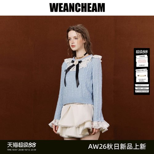 WEANCHEAM/未未姆蝴蝶结蕾丝毛衣