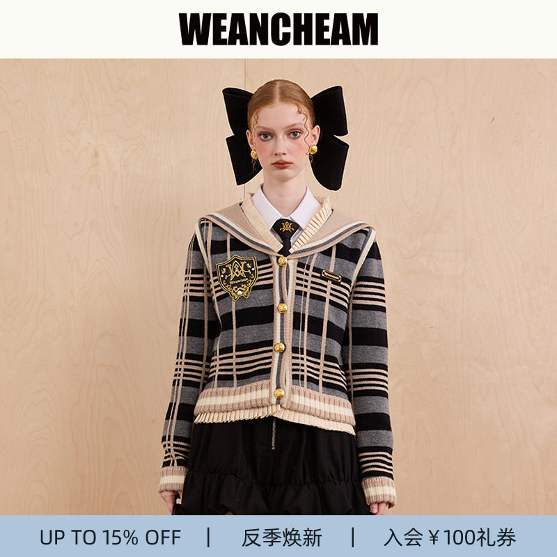【反季焕新】WEancheAM/未未姆 FW24秋冬新品格纹开衫针织女