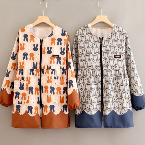 拉链围裙罩衣女长袖秋冬新款做饭厨房家用防