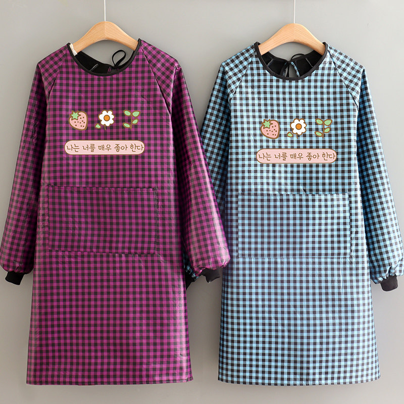 长袖加绒罩衣围裙工作服反穿加厚上班干活简