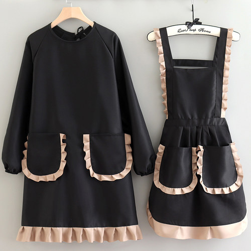 定制纯色上班工作服围裙女简约纯色罩衣长袖
