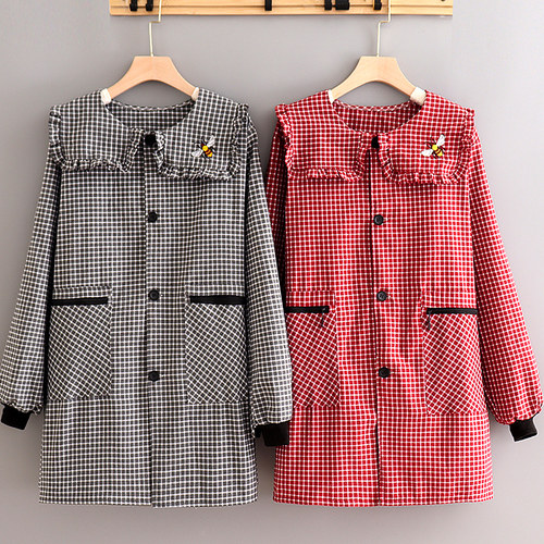 长袖罩衣工作服棉布耐磨上班厨房做饭正穿