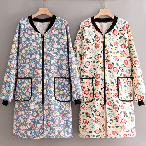 长袖围裙女时尚简约正穿衣罩衣帆布耐磨防污