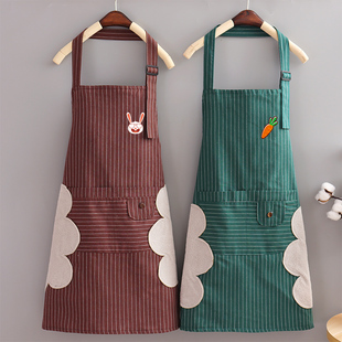 大人时尚 防水布料女围裙双层日系简约家用做饭围腰厚工作服男印字