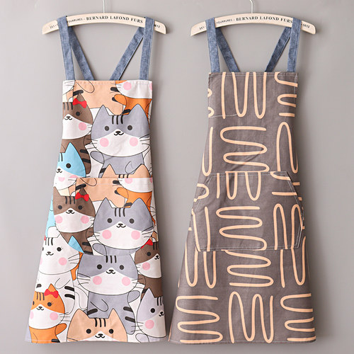 布料帆布透气薄款围裙女厨房家用做饭男加肥围腰上班耐磨工作定制