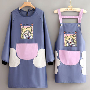 大人防水可爱家用厨房做饭围裙上班餐饮工作定制印字防油罩衣长袖