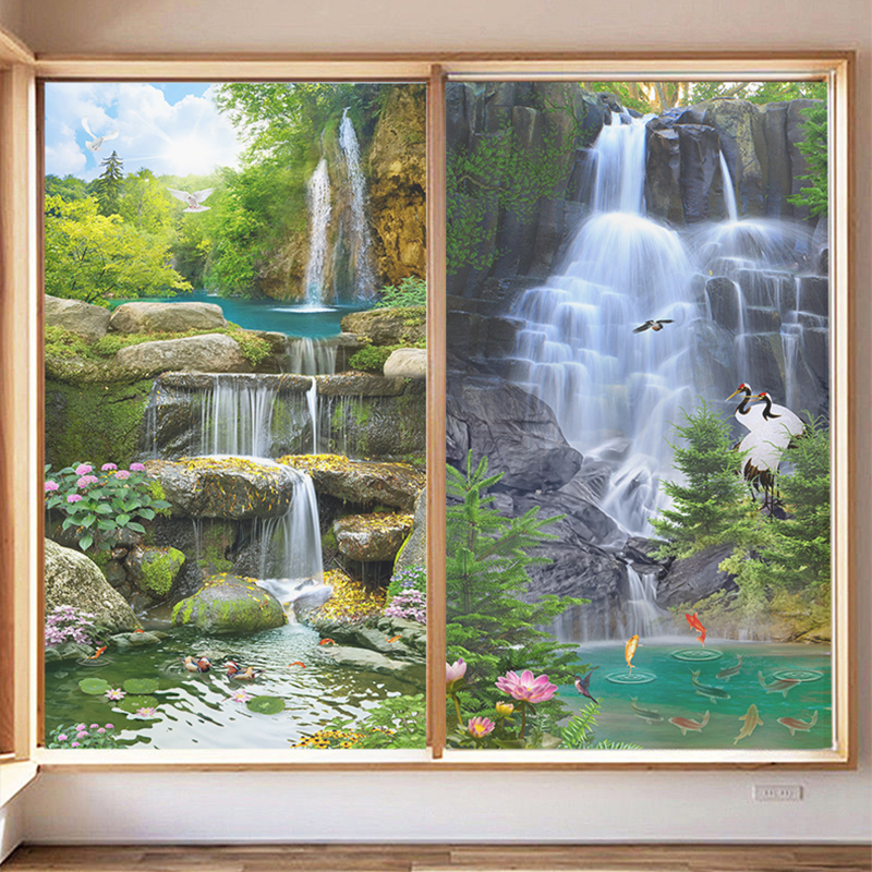 浴室推拉门玻璃贴膜防走光新中式