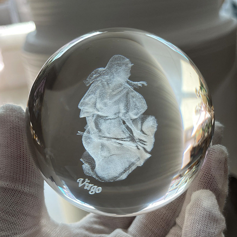 热卖处女座十二星座水晶球3D内雕礼品生日礼物摆件创意设计