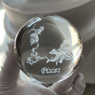 热卖双鱼座十二星座水晶球内雕礼品生日礼物摆件