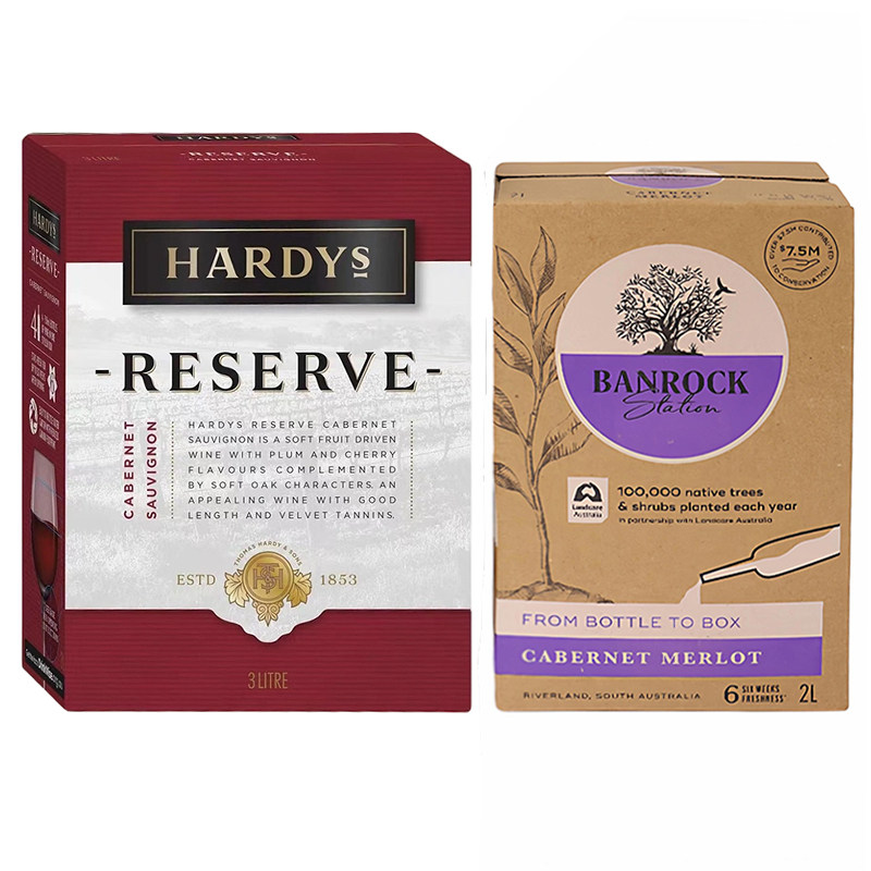 3L夏迪珍藏赤霞珠+2L班洛克赤霞珠梅洛混酿红葡萄酒袋装2盒装红酒