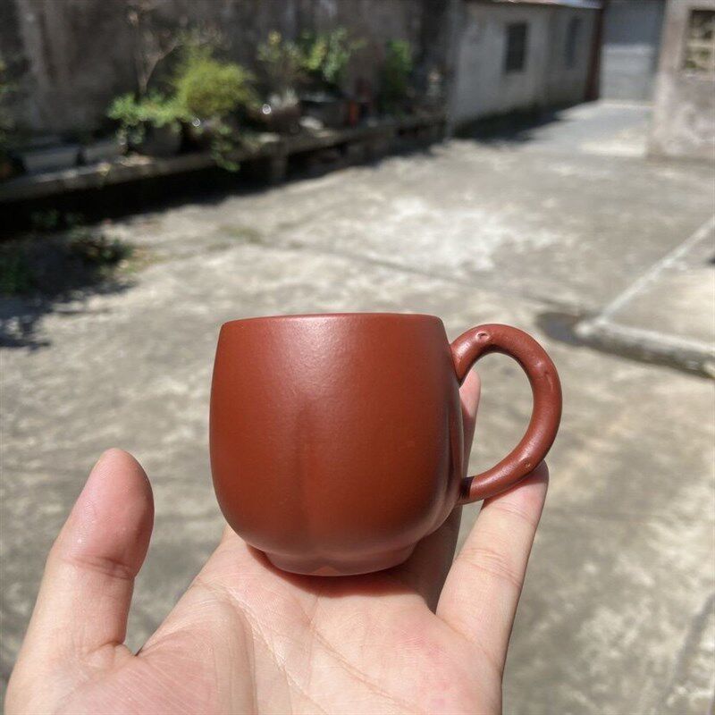 100毫升宜兴发货茶杯原矿大红袍把手杯子带把主人杯紫砂杯子