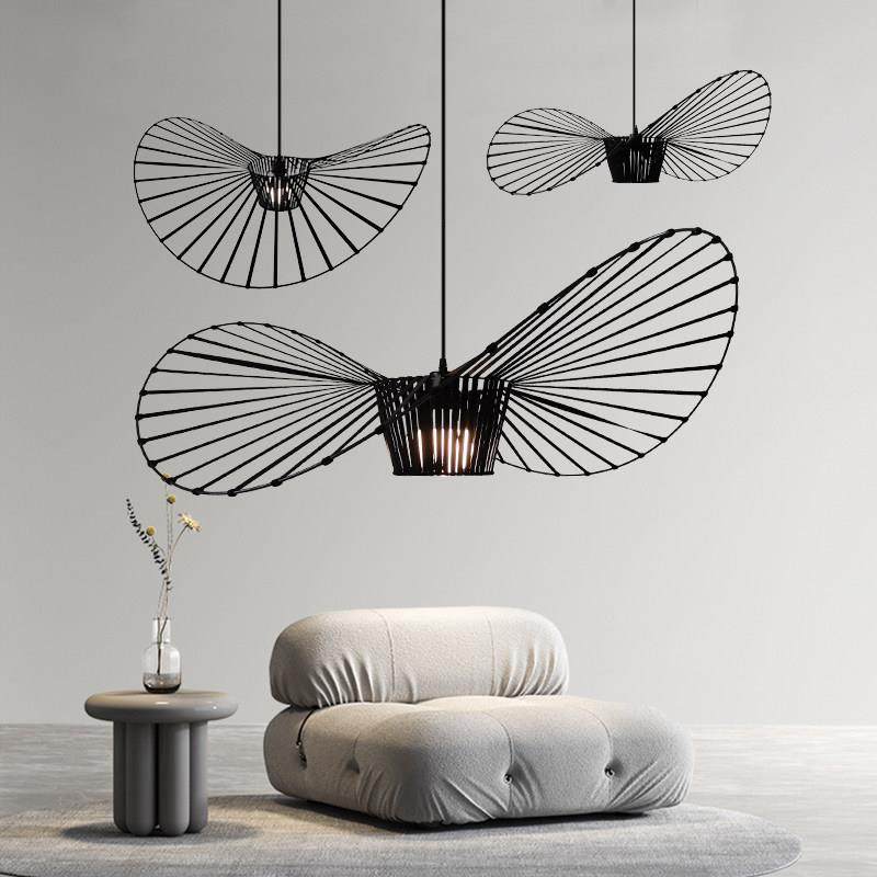 北欧极简客厅饭厅卧室衣帽间艺术帽子灯ins装饰loft法式草帽吊灯