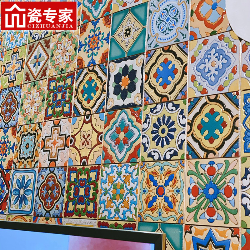 小花砖300x300地砖仿古砖背景墙花砖洗手台复古腰线 楼梯花片瓷砖