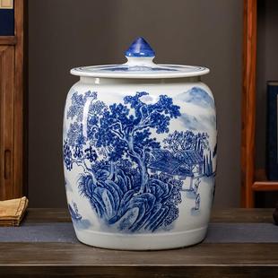 景德镇陶瓷米缸米桶家用30斤50装 带盖密封面粉水缸防潮储物茶叶罐