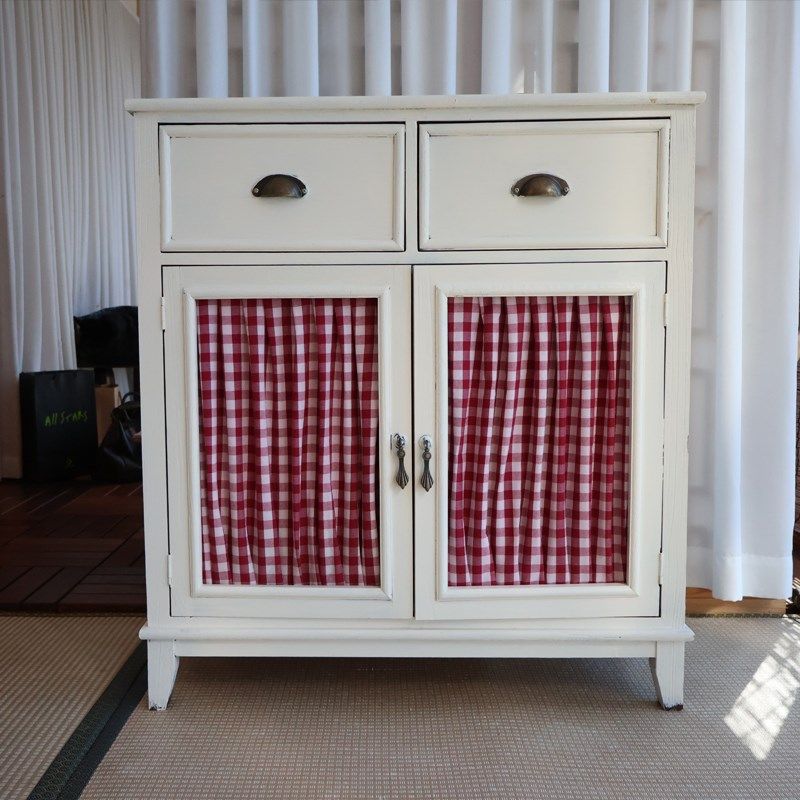 玻璃柜门遮挡纱帘魔术贴厨房窗户复古格子遮丑窗帘杂物衣柜绷纱帘