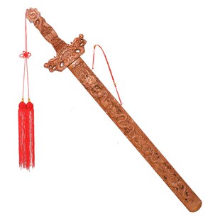 精选纯桃木剑的道士家驱辟光邪中式高端手工桃木朱砂宝剑挂件七星