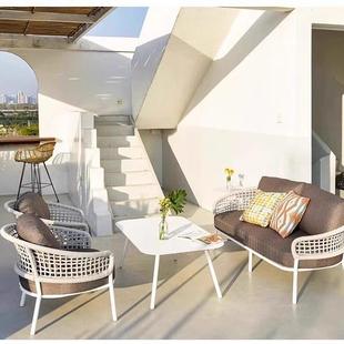 室外沙发北欧风格 藤编沙发别墅单人椅阳台铝合金防水防晒