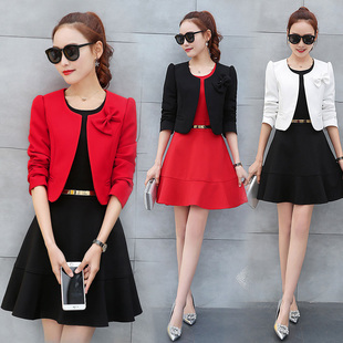 小香风连衣裙套装女2025春秋新款中袖裙子加外套披肩小个子两件套