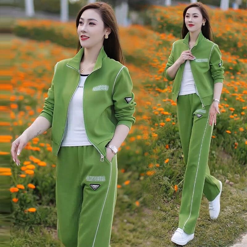 时尚运动套装女春秋季新款时尚洋气新款显瘦拉链卫衣阔腿裤两件套