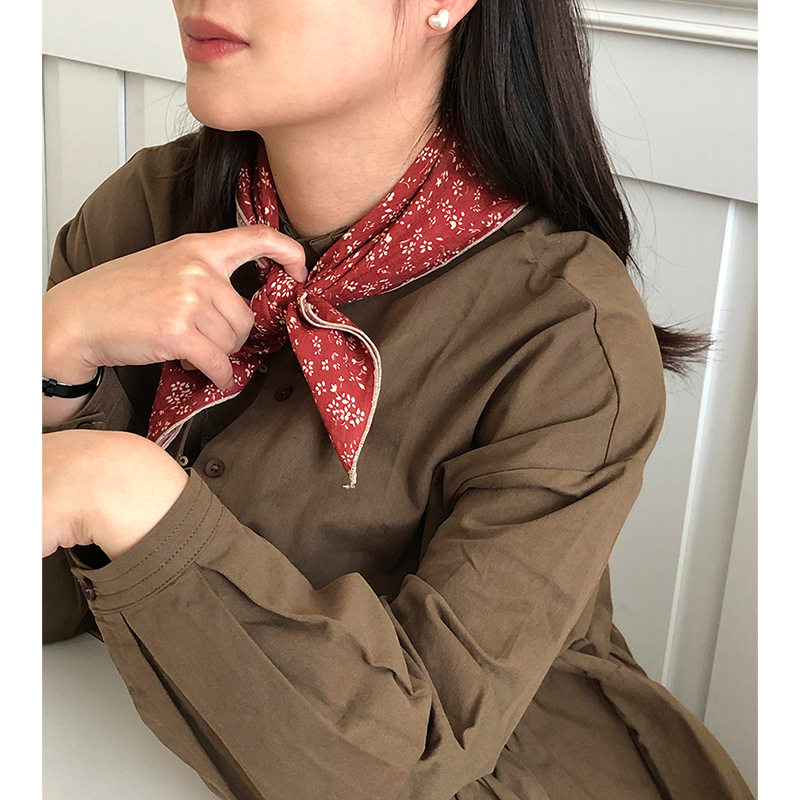文艺头巾春夏季百搭碎花方巾棉质小领巾复古女薄款小清新装饰