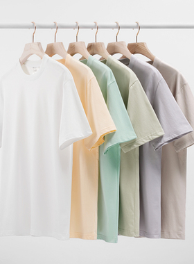 纯棉纯色240克双沙落肩T恤莲紫色宽松透气上衣男女牛马搬砖体恤衫