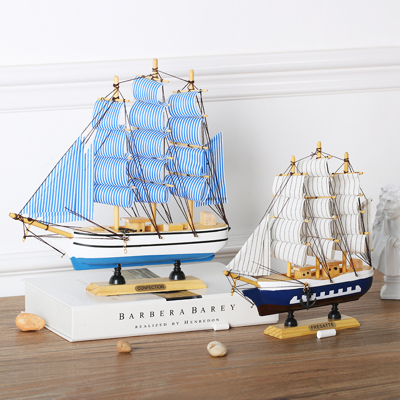 欧式木质一帆风顺帆船模型创意家居客厅书房木船帆礼物摆件工艺品