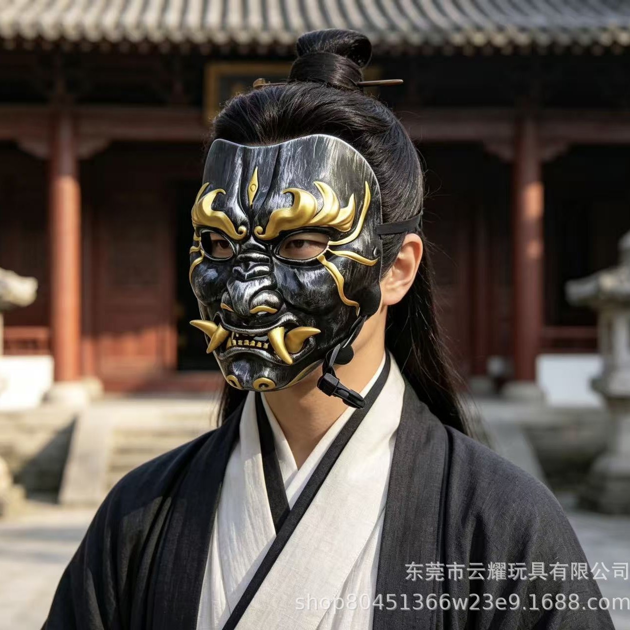 白般若面具万圣节恐怖鬼首cosplay道具日系獠牙鬼面表演用品爆款
