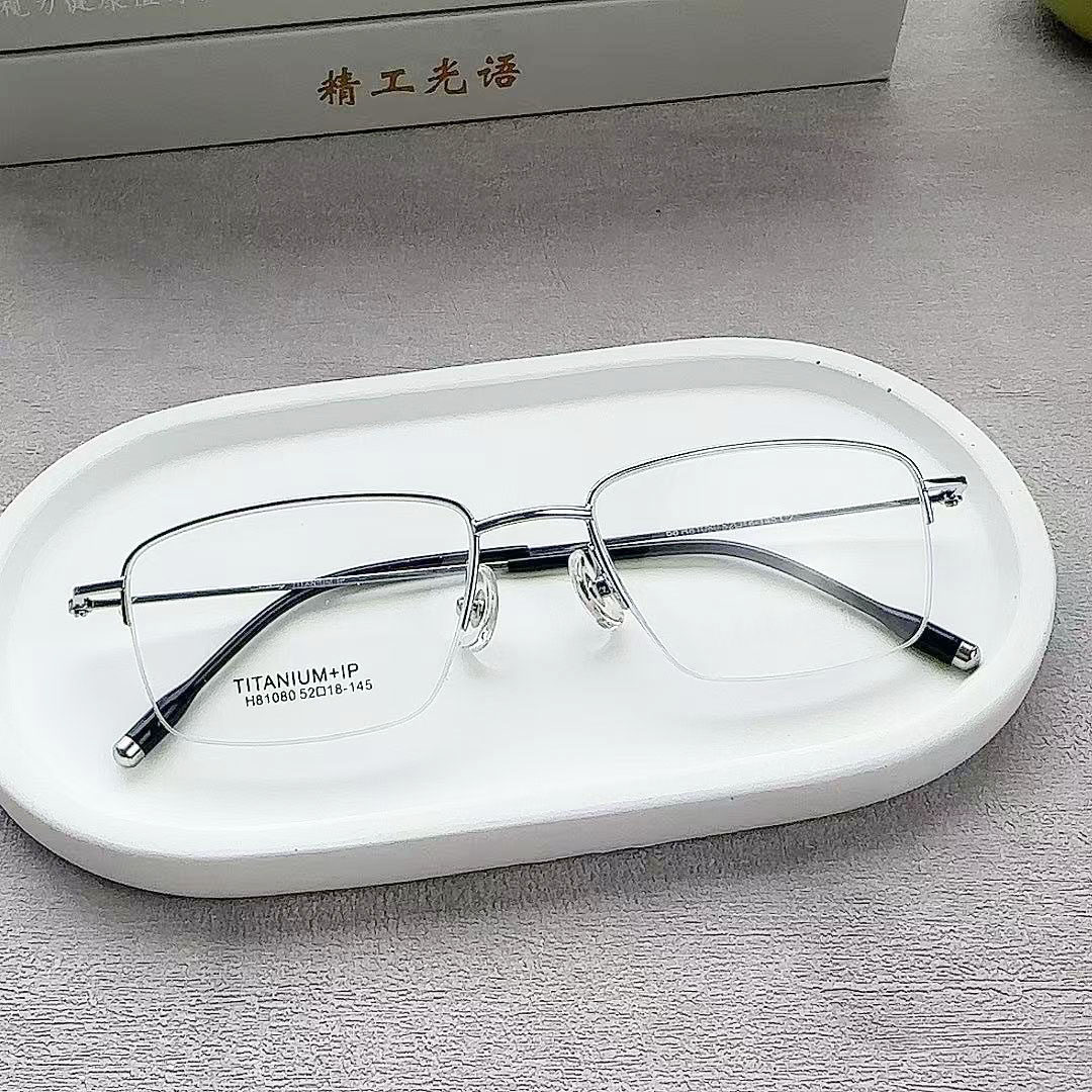 近视镜新款气质商务镜架斯文半框超轻钛细框配度数男女银色镜架