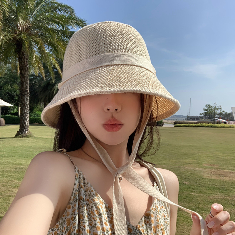 2025新款夏季帽子女百搭渔夫帽户外旅游沙滩草帽防晒遮阳可爱盆帽